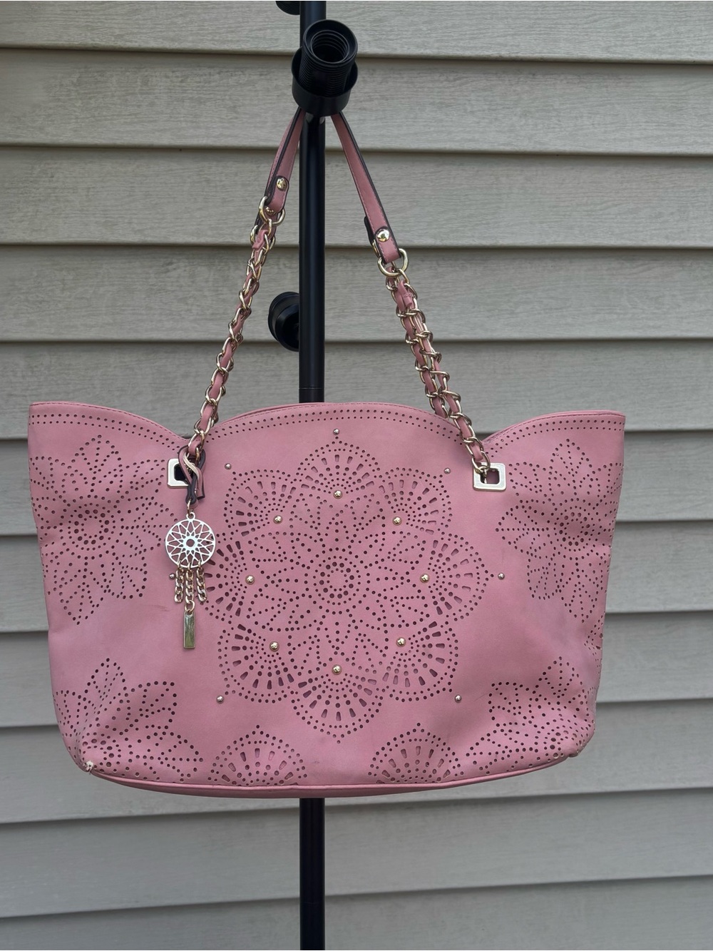 Jessica Simpson Large Pink Suede Like Faux Leather Shoulder Tote Bag Purse
